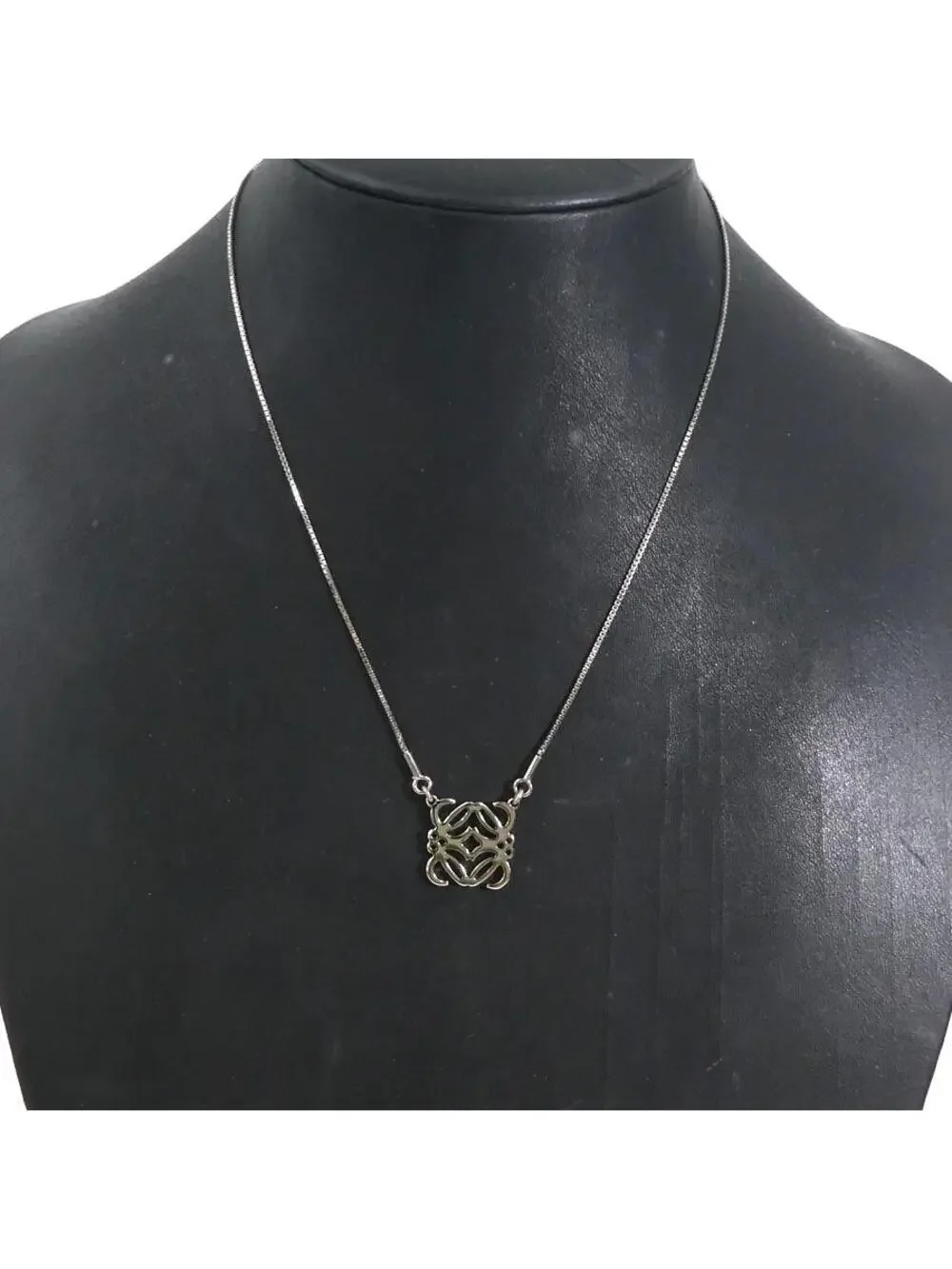 Auth Loewe Anagram Necklace Silver #302736L23B